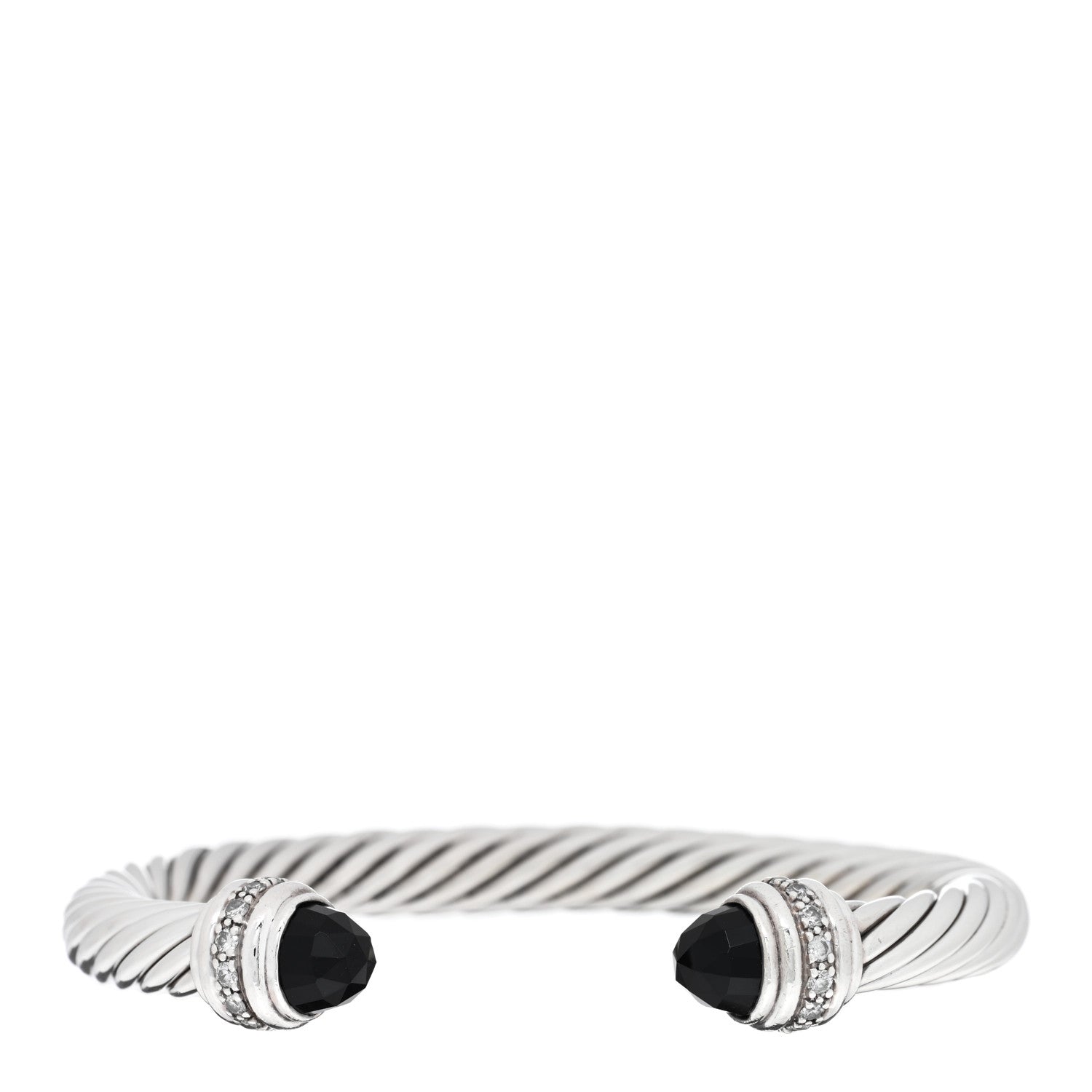 David Yurman Sterling Silver Diamond Black Onyx 7mm Cable Classics Bracelet 1 of 3