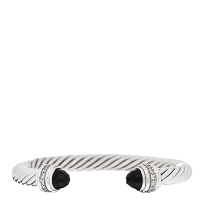 David Yurman Sterling Silver Diamond Black Onyx 7mm Cable Classics Bracelet 1 of 3