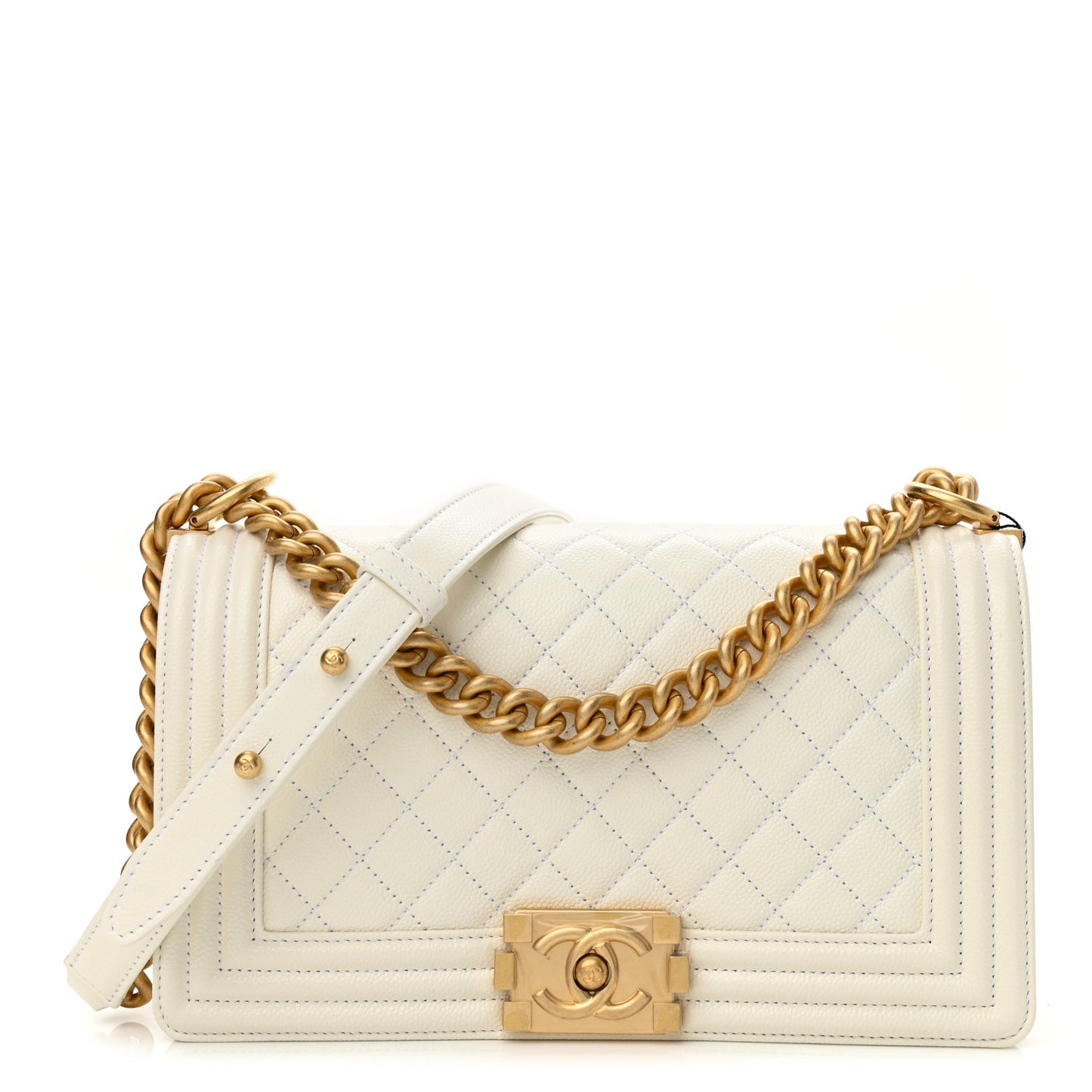 Caviar Quilted Medium Boy Flap White
