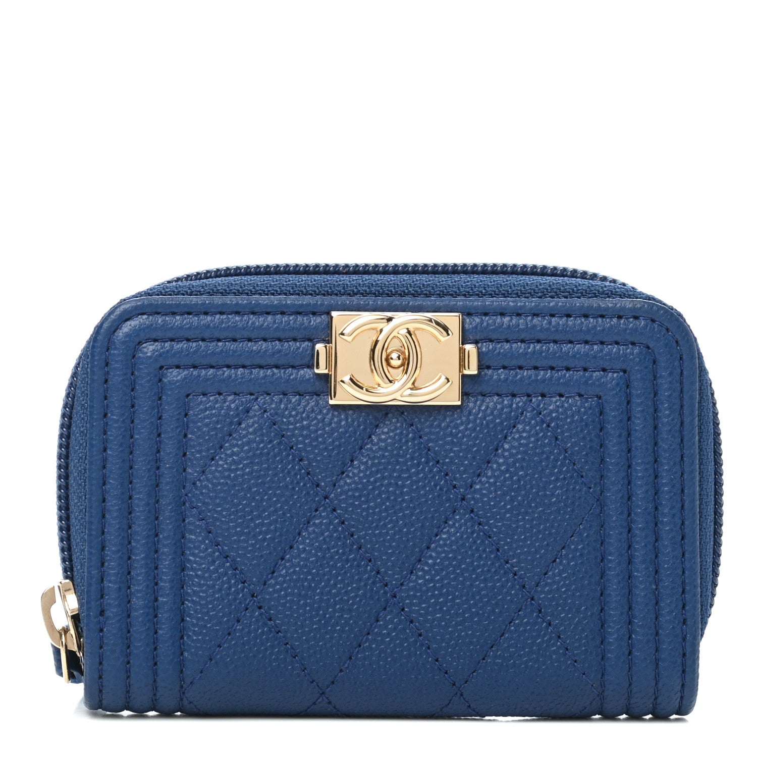 Chanel Caviar Quilted Boy Zip Around Coin Purse Wallet Dark Blue 1 of 7