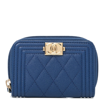 Chanel Caviar Quilted Boy Zip Around Coin Purse Wallet Dark Blue 1 of 7