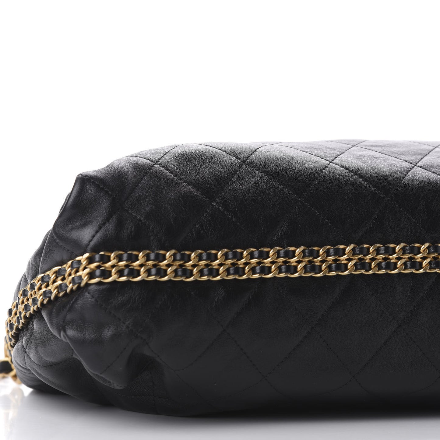 Calfskin Quilted Chain Around Tote Black