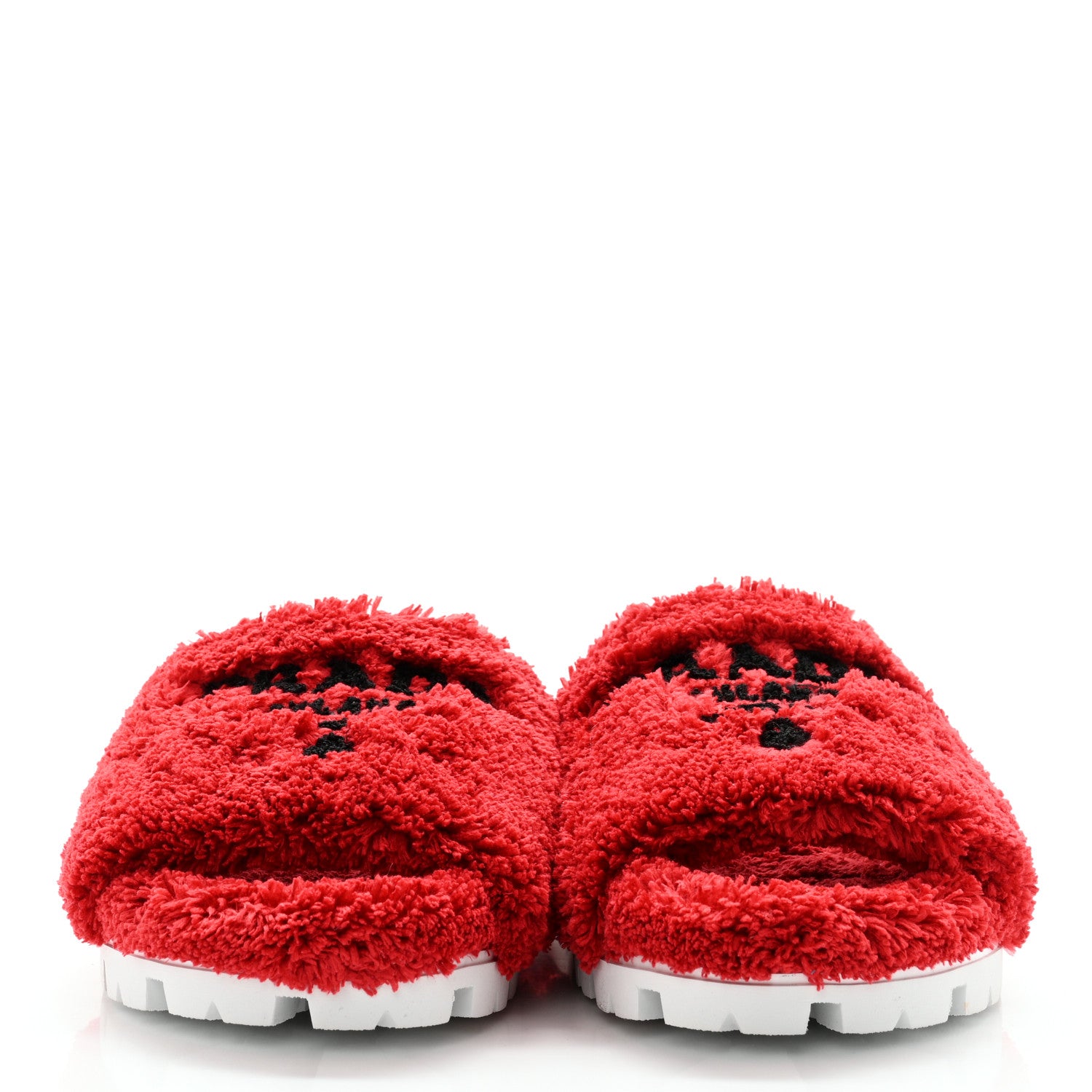 Prada Terry Cloth Logo Lug Sole 20mm Slide Sandals 39 Rosso Black 2 of 9