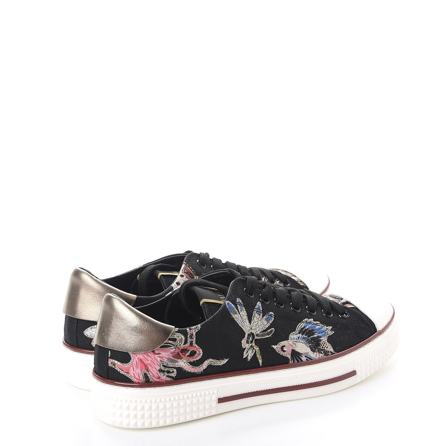 Canvas Embroidered Womens Low Sneakers 39 Black Multicolor