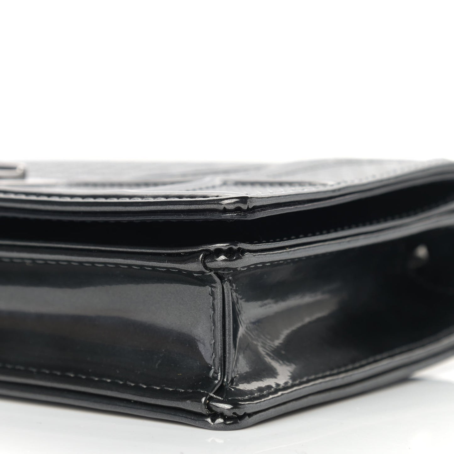 Metallic Patent Micro-Cannage Diorama Wallet on Chain Pouch Onyx Black