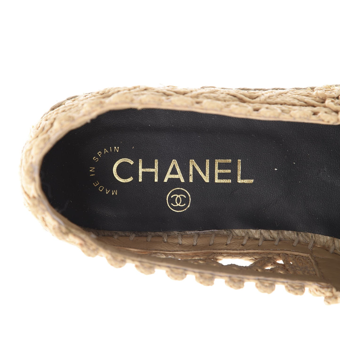 Raffia Fabric CC Espadrilles 38 Beige Black