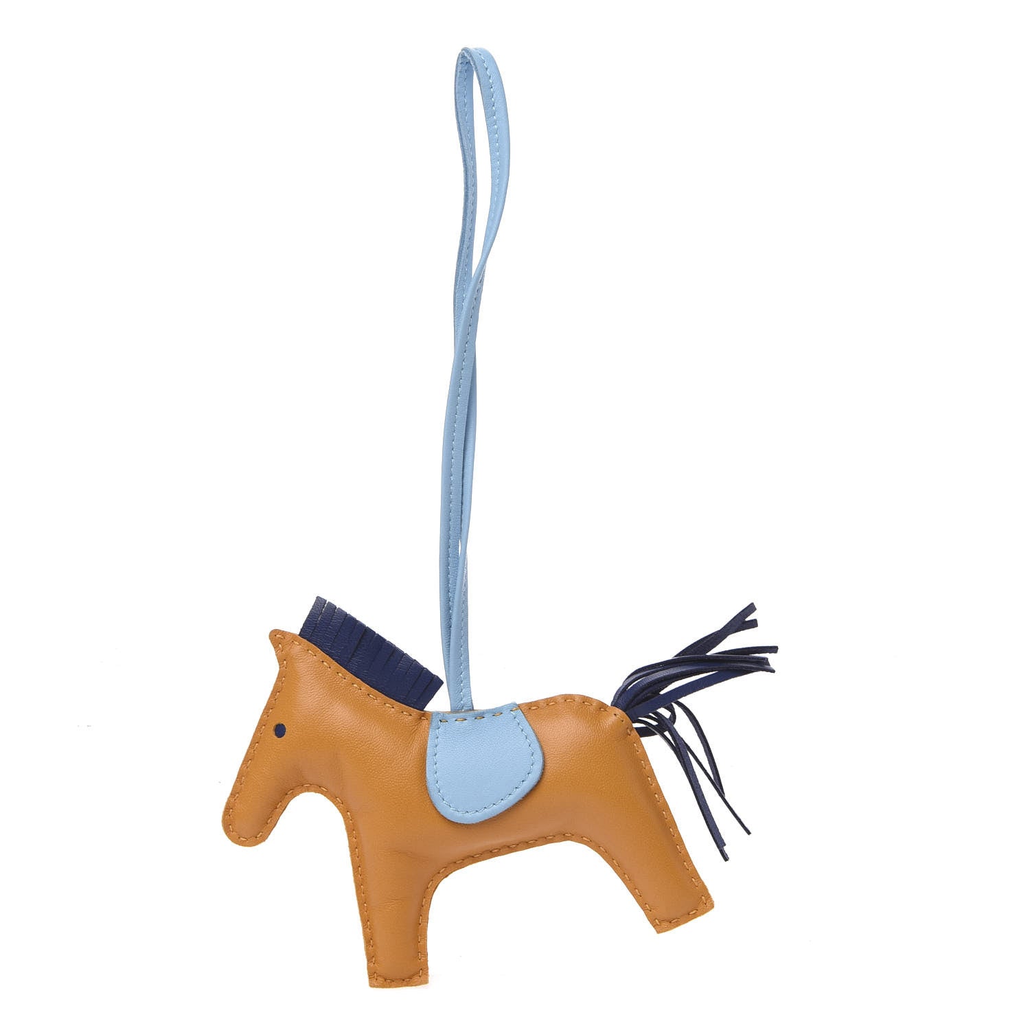 Hermes Milo Lambskin Grigri Rodeo Horse Bag Charm MM Naturel Bouton D'Or Celeste Bleu Saphir 1 of 5