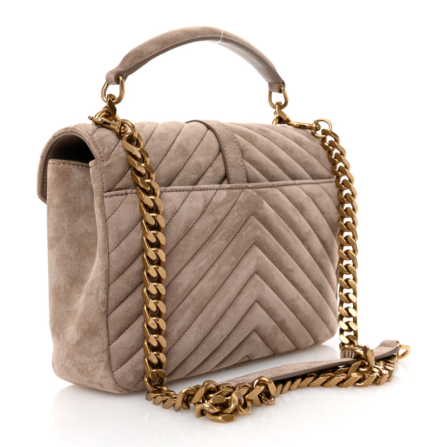 Suede Matelasse Chevron Monogram Medium College Bag Taupe