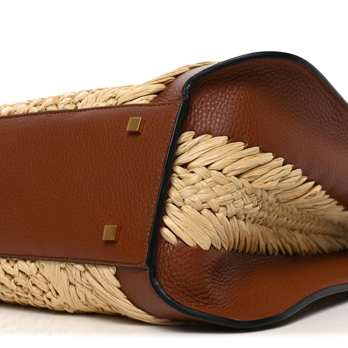 Raffia Calfskin Vlogo Tote Naturale Saddle Brown