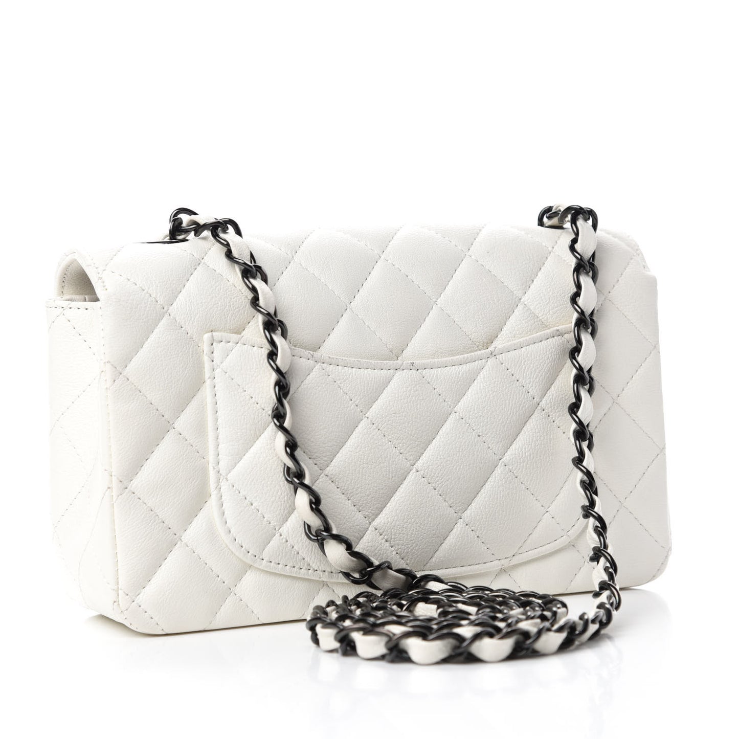 Crumpled Calfskin Quilted Mini Rectangular Flap White