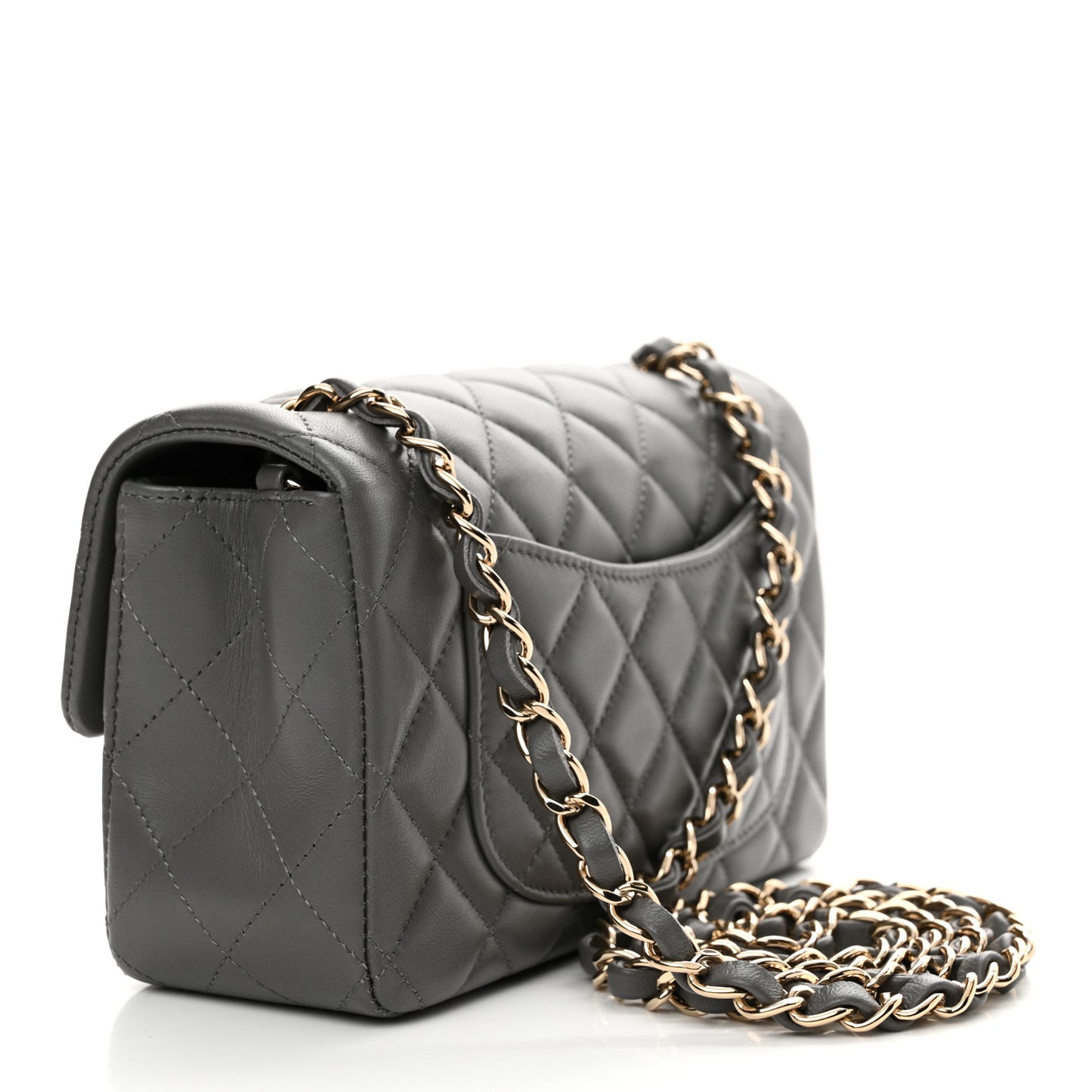 Lambskin Quilted Mini Rectangular Flap Dark Grey