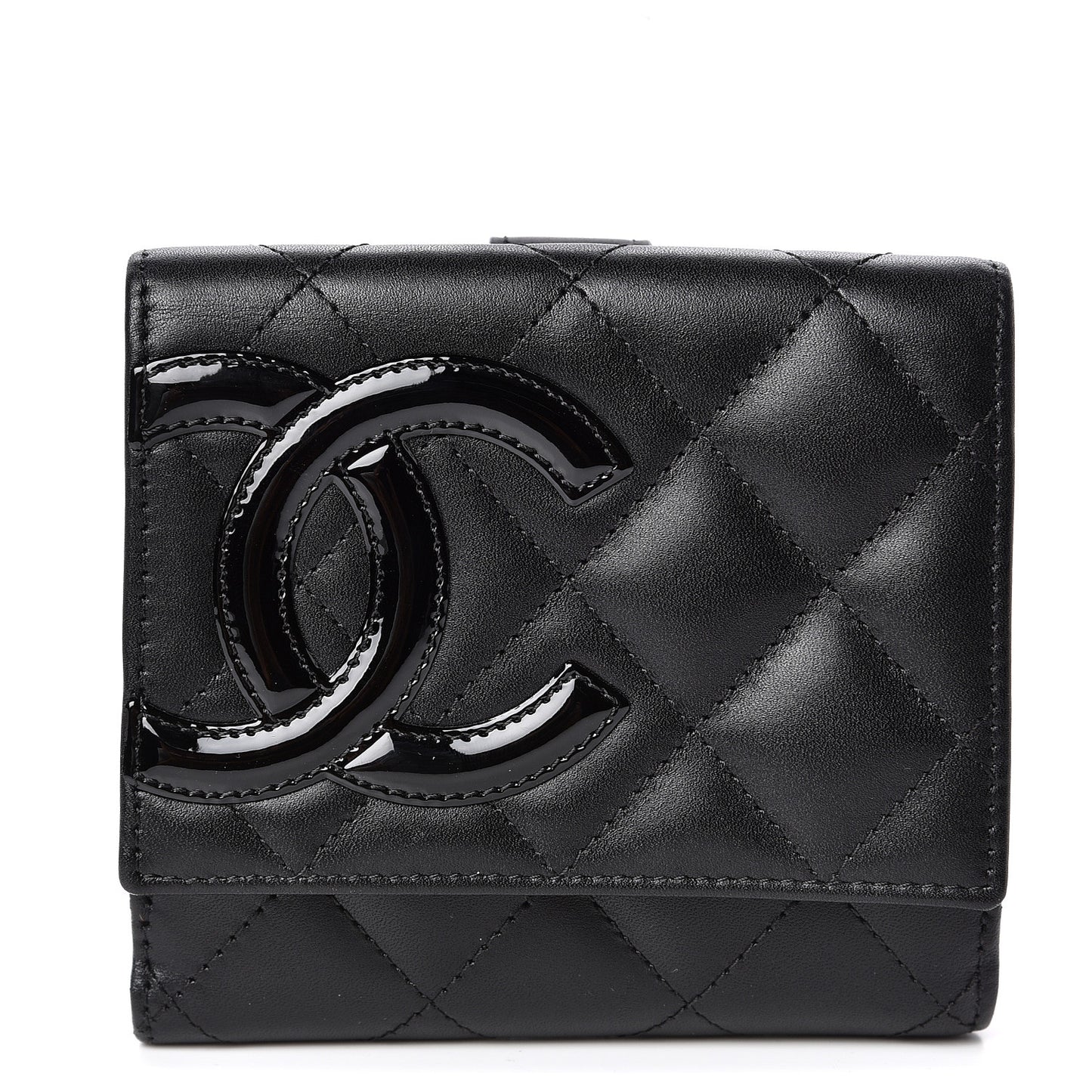 Calfskin Quilted Cambon Business Card Holder Black