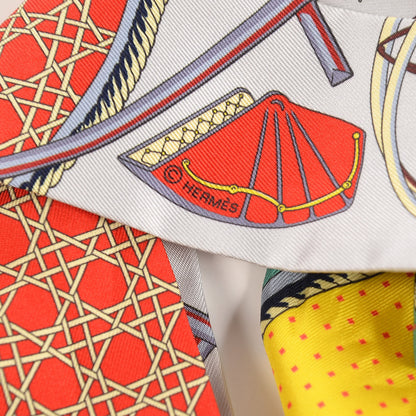 Hermes Silk Les Voitures A Transformation Twilly Gris Perle Rouge Jaune Vif 4 of 5