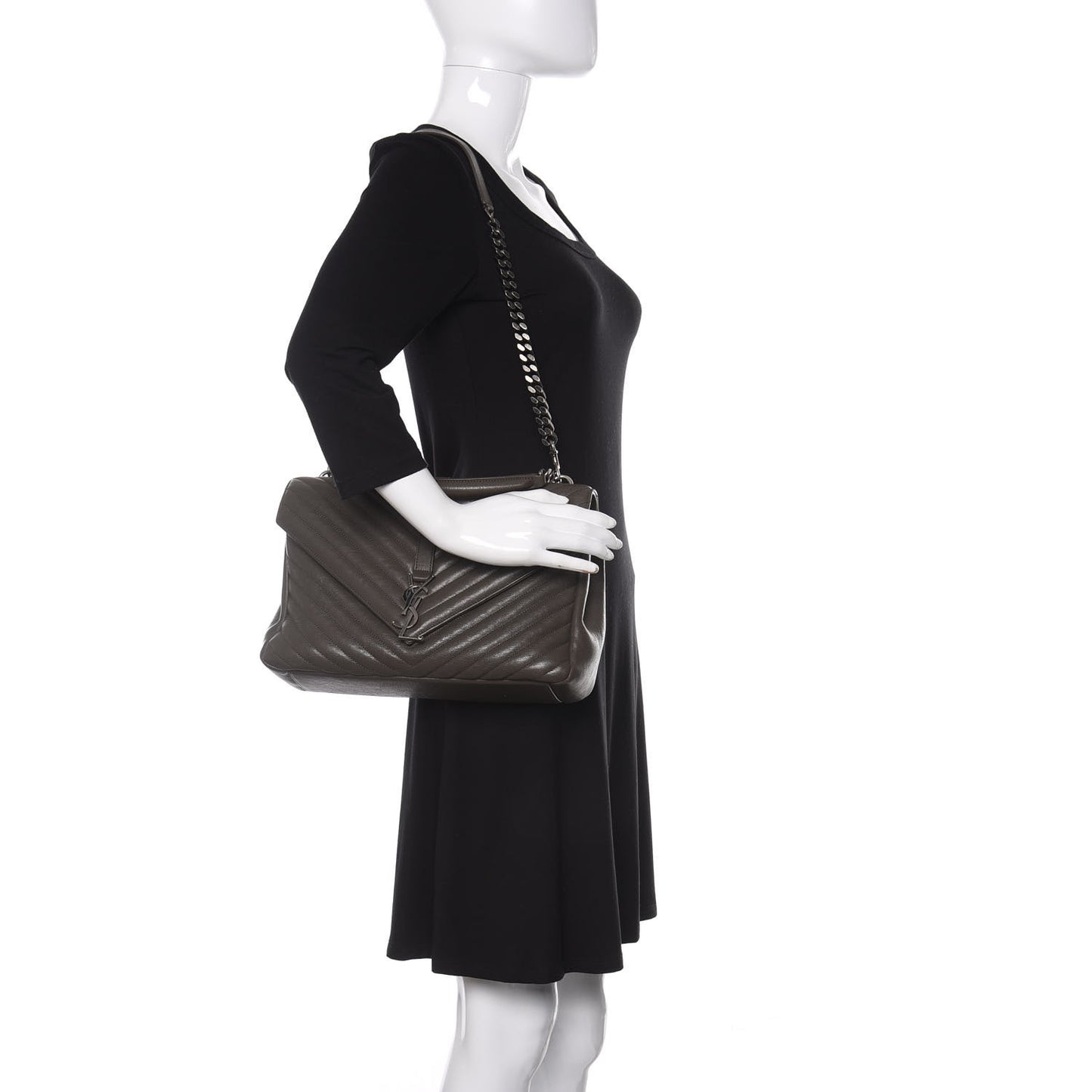 Sheepskin Matelasse Chevron Monogram Large College Satchel Dark Anthracite