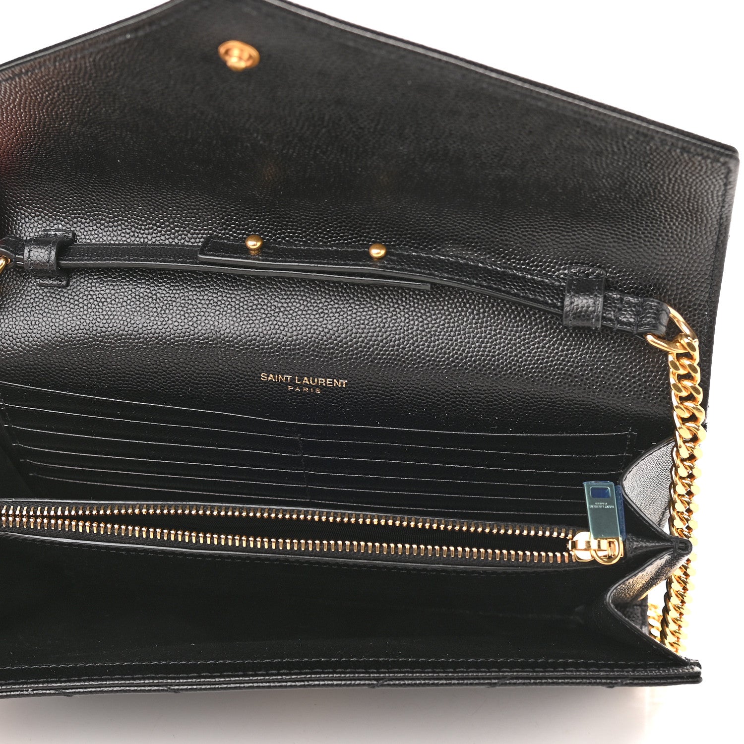 Saint Laurent Grain De Poudre Matelasse Chevron Monogram Chain Wallet Black 5 of 8