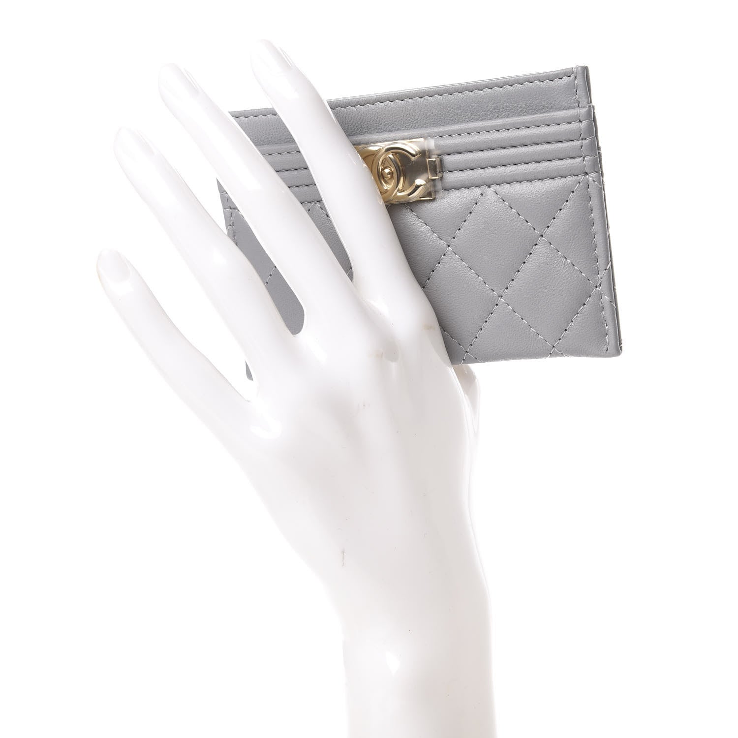 Chanel Lambskin Quilted Boy Card Holder Grey 2 of 9