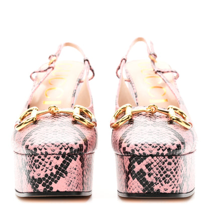 Gucci Calfskin Python Print Horsebit Platform 35/120mm Slingback Pumps 41 Wild Rose 3 of 9