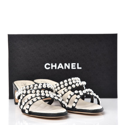 Chanel Crackled Lambskin Pearl Mules 40 Black 8 of 8