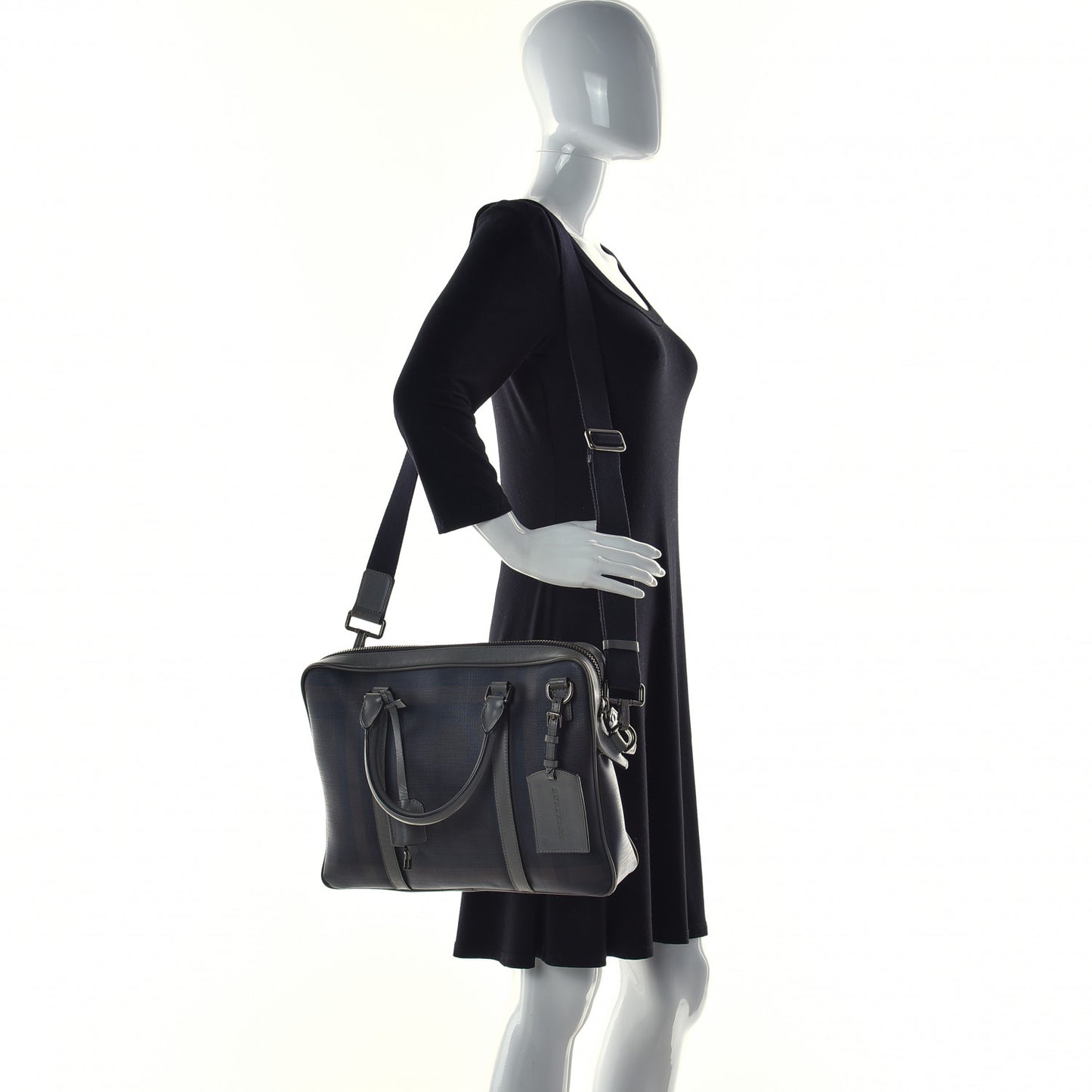 London Smoked Check Large Briefcase Grey