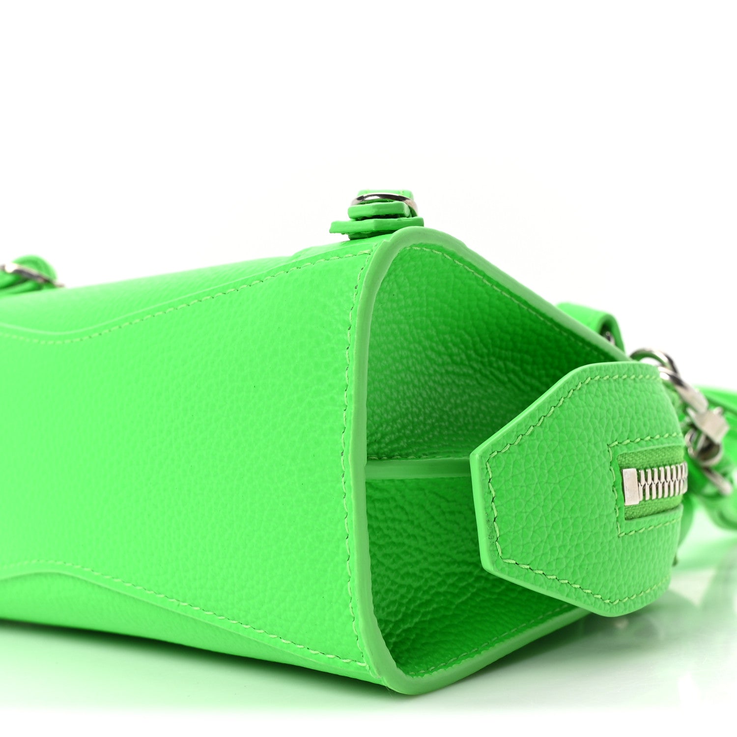 Balenciaga Grained Calfskin Neo Classic Silver Hardware Nano City Crossbody Fluo Green 8 of 8