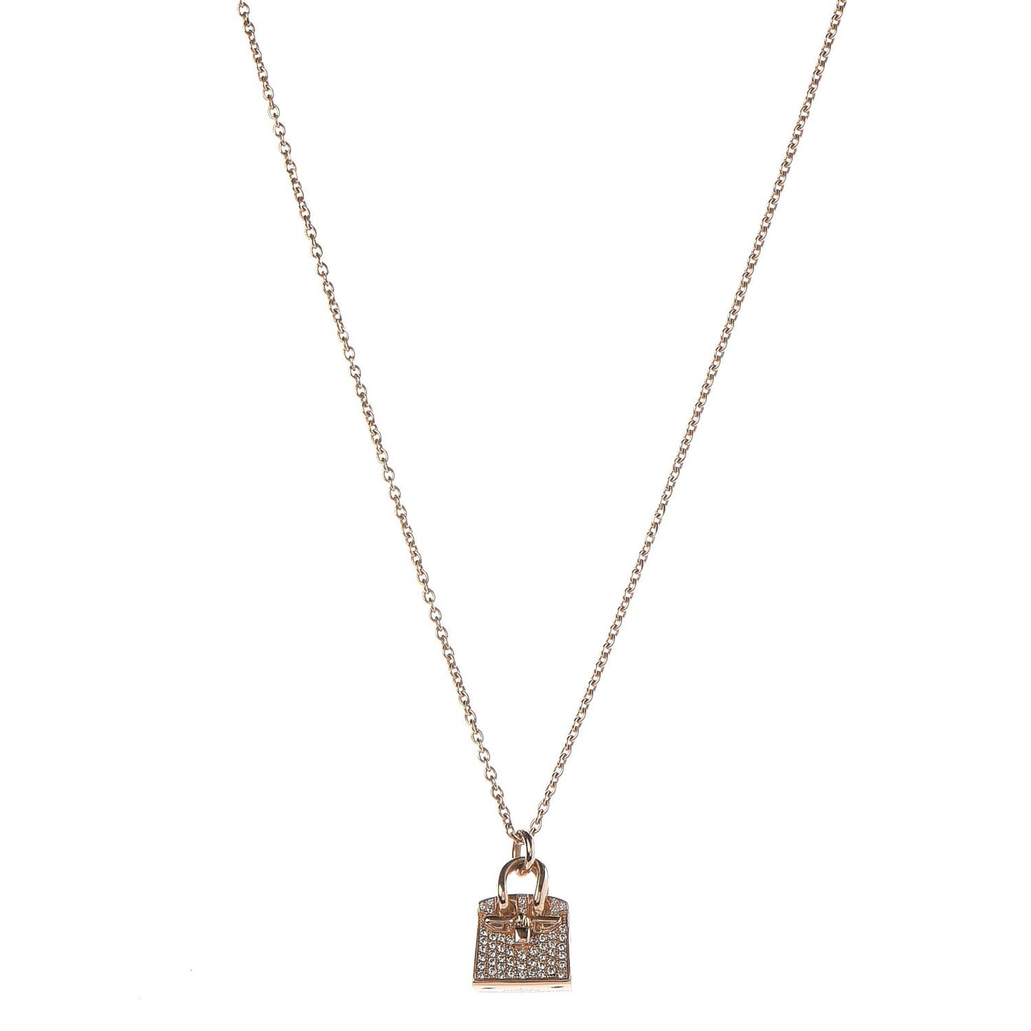 18K Rose Gold Diamond Birkin Amulette Pendant Necklace