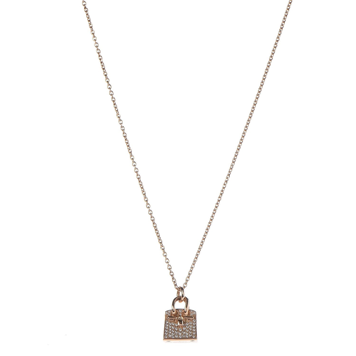 Hermes 18K Rose Gold Diamond Birkin Amulette Pendant Necklace 1 of 6