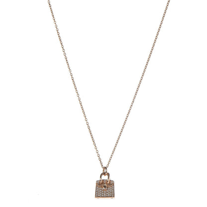 Hermes 18K Rose Gold Diamond Birkin Amulette Pendant Necklace 1 of 6