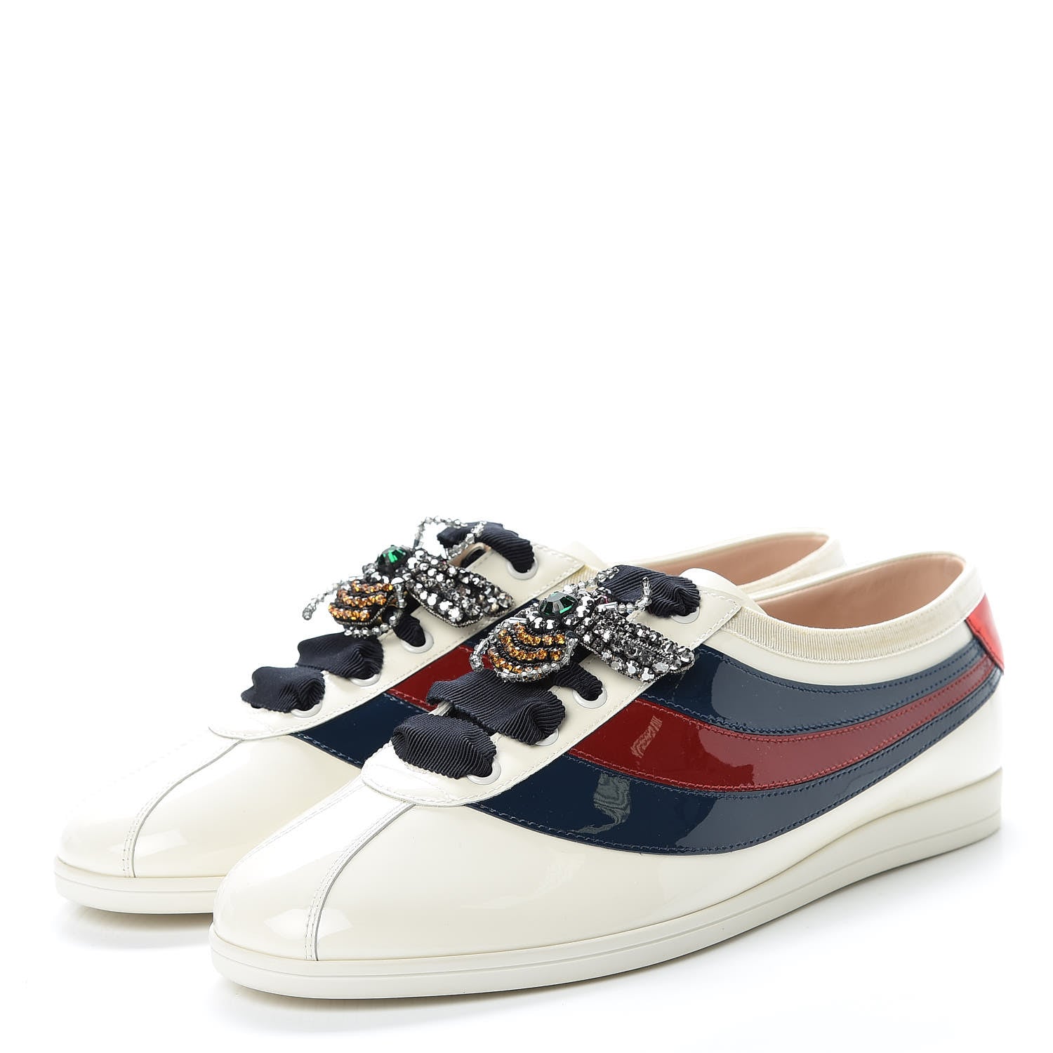 Gucci Patent Calfskin Crystal Womens Web Falacer Sneakers 40 White 3 of 14