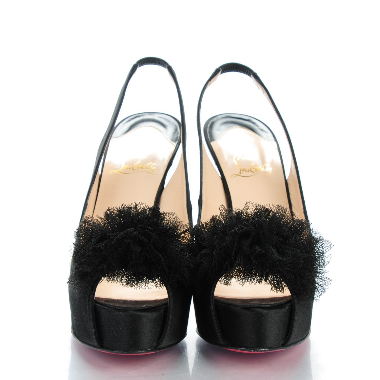 Christian Louboutin Satin Platform Slingback Peep Toe Pumps 38.5 Black 2 of 7