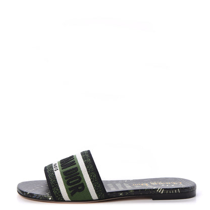 Christian Dior Canvas Embroidered Animals Dway Mules Slide Sandals 35 Green 1 of 9