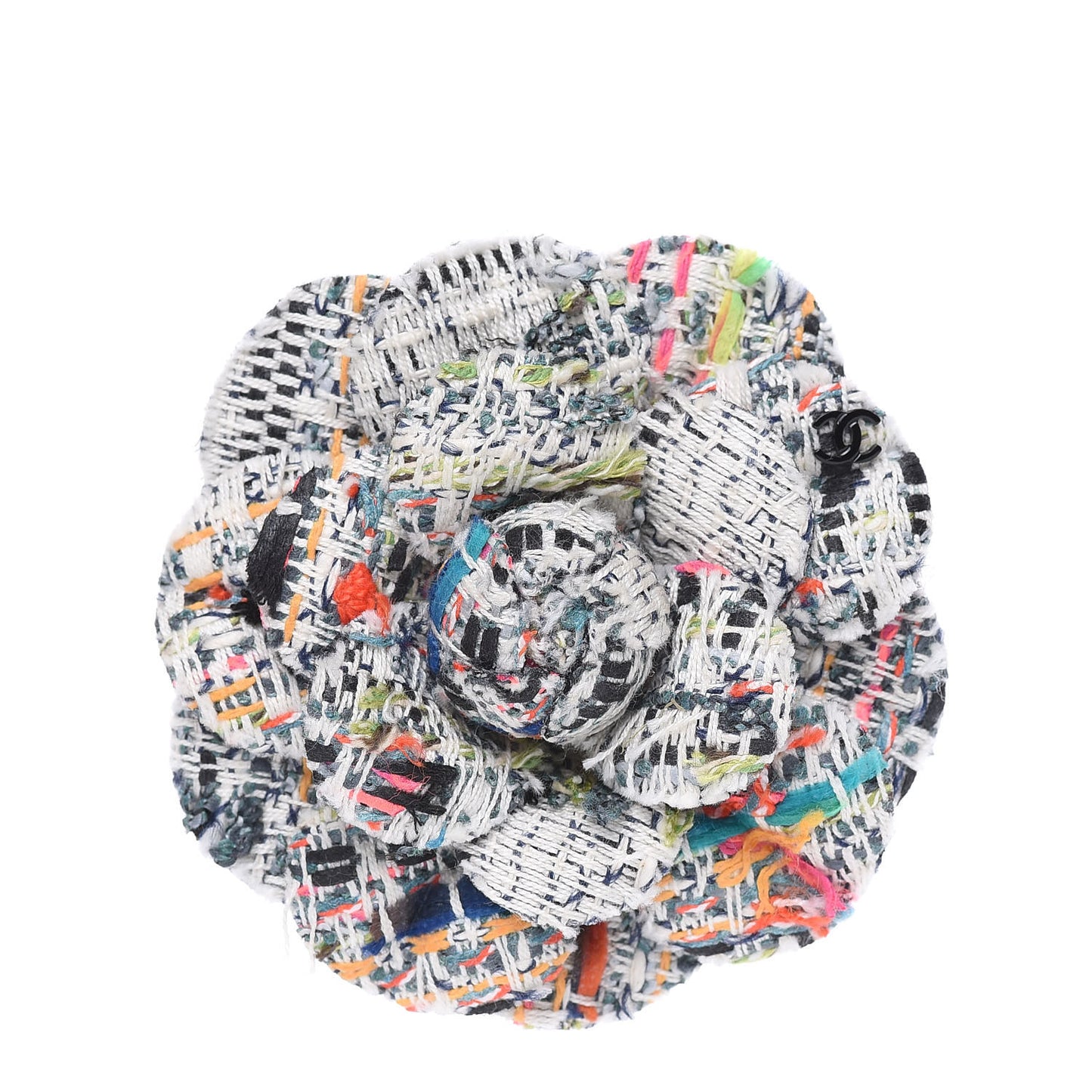 Tweed Camellia CC Pin Brooch Multicolor