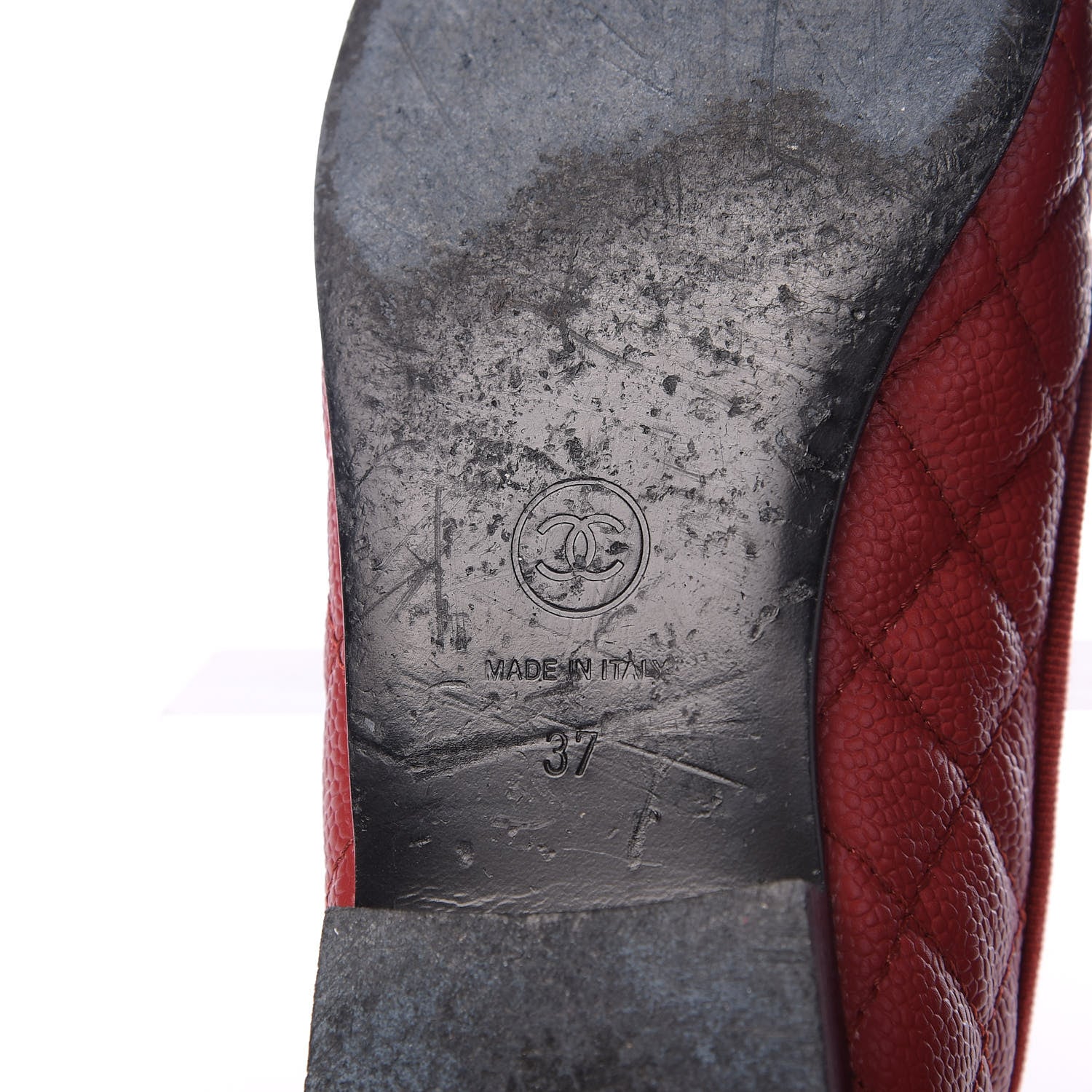 Chanel Caviar Quilted CC Cap Toe Ballerina Flats 37 Red 7 of 11