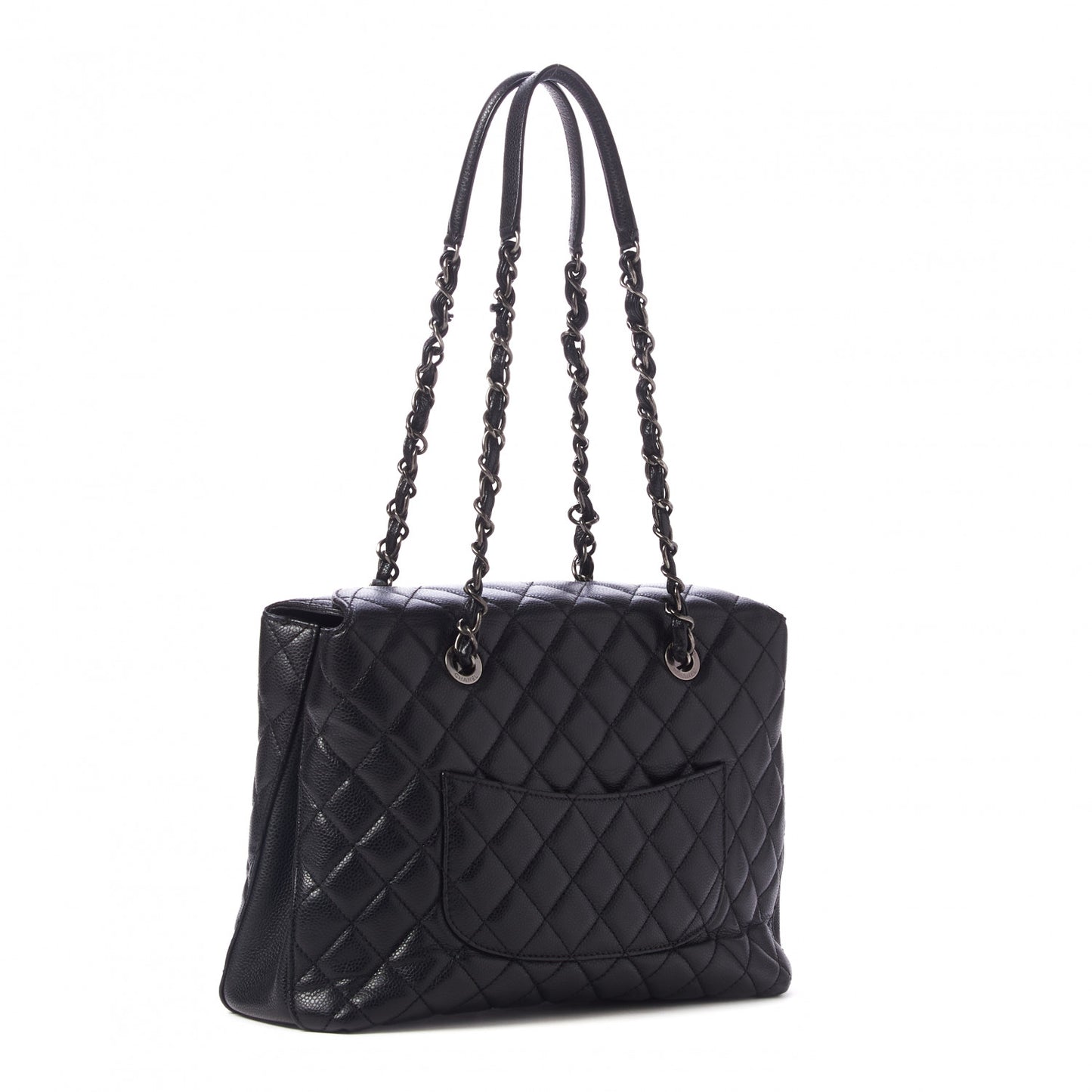 Caviar Quilted Small City Shopping Tote Black
