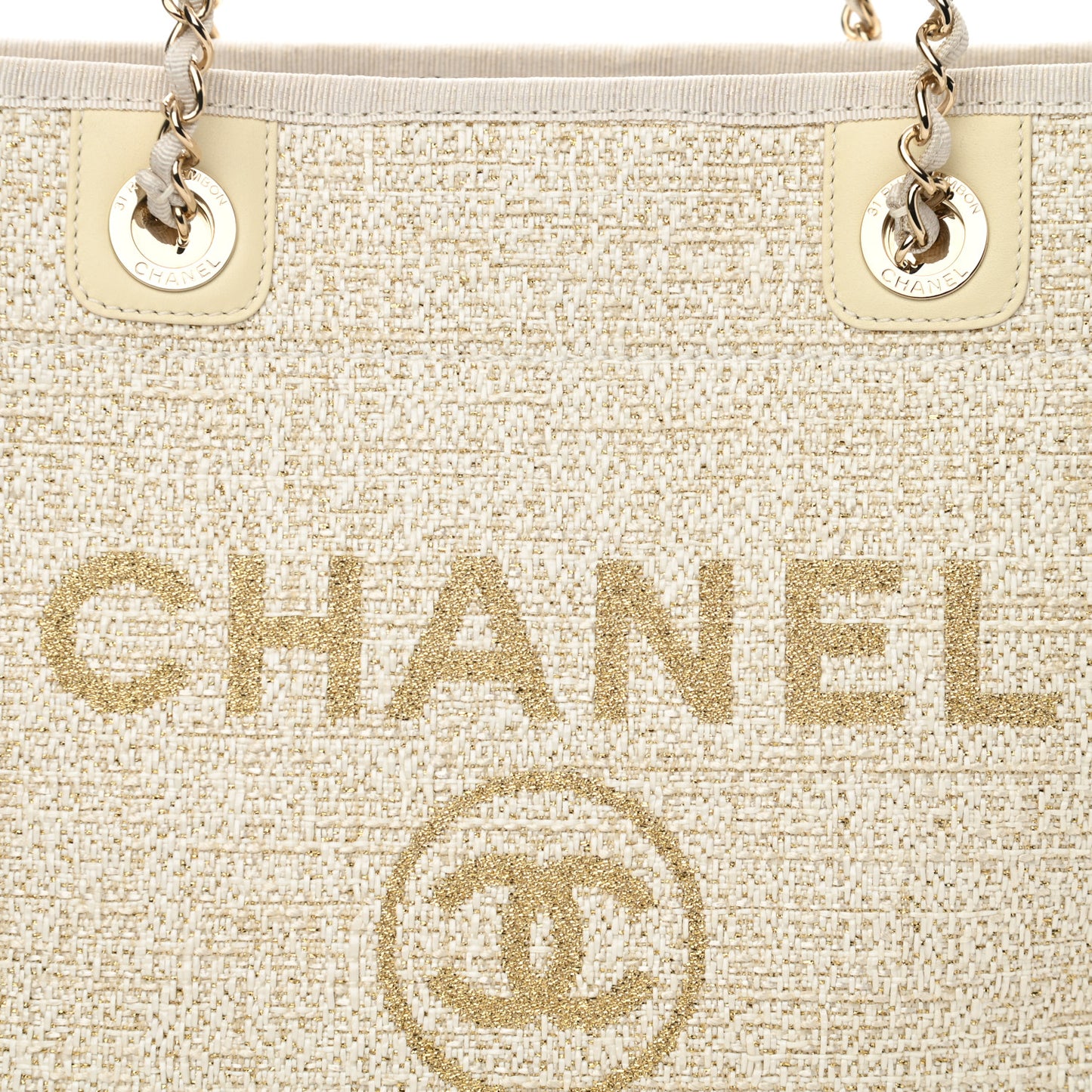 Lurex Boucle Small Deauville Tote Ivory