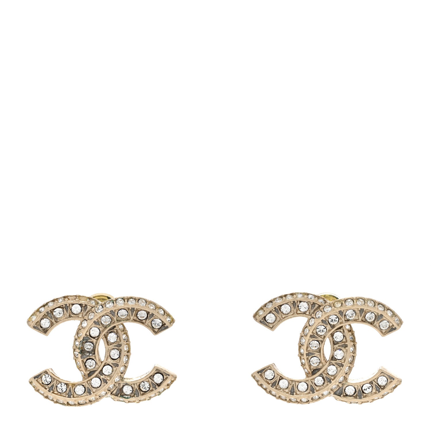 Chanel Crystal Timeless CC Earrings Light Gold 1 of 5