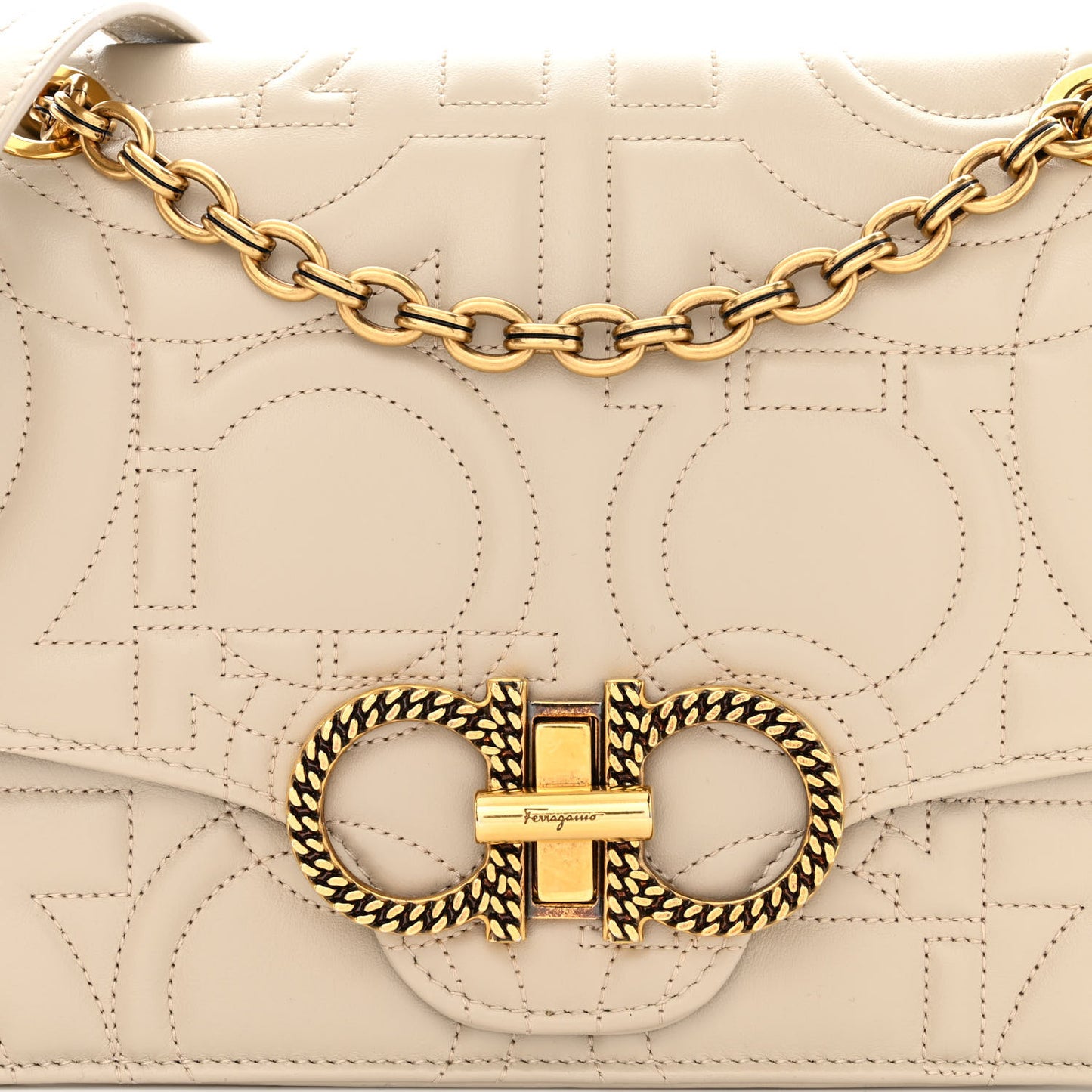 Calfskin Quilted Gancini Flap Bag Peony