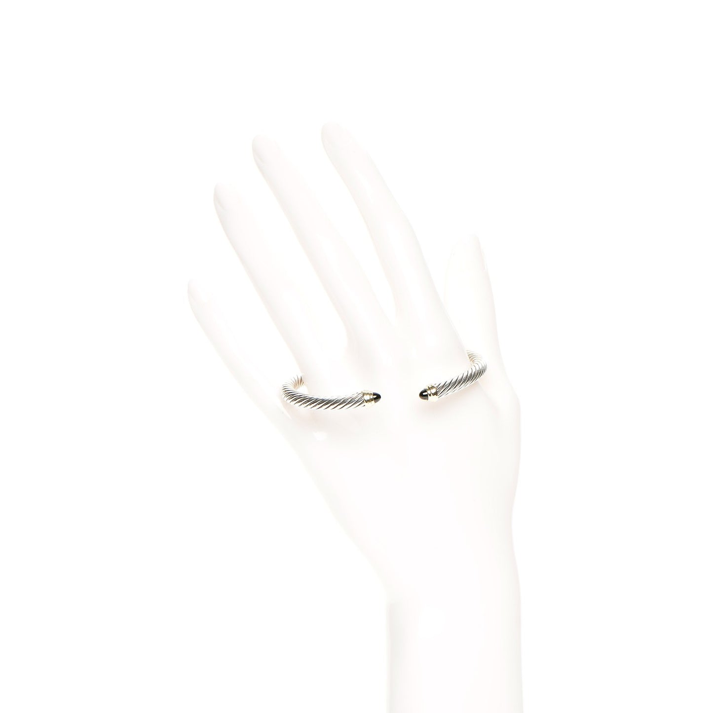 Sterling Silver 14K Yellow Gold Black Onyx 5mm Cable Classics Petite Color Bracelet