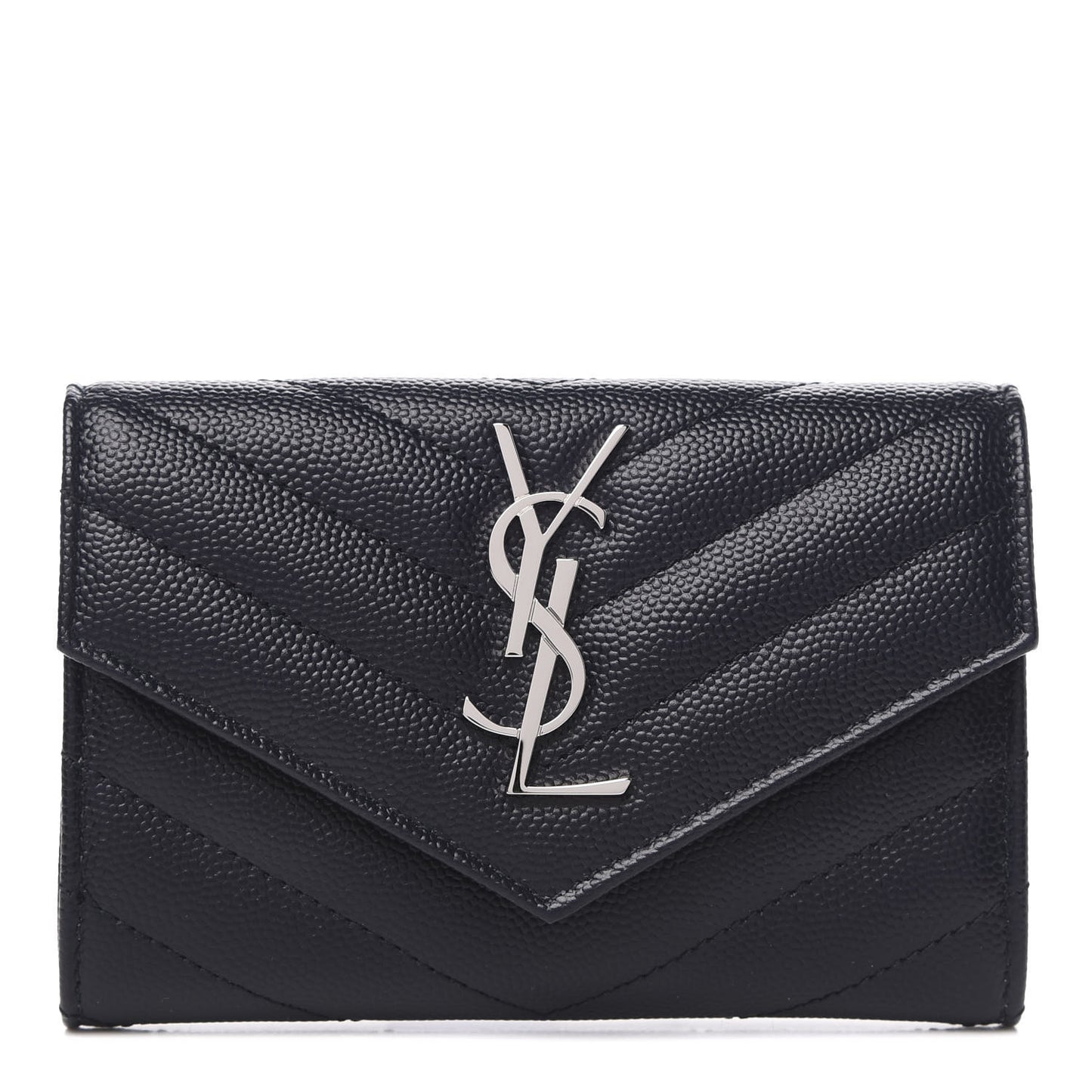 Grain De Poudre Matelasse Chevron Small Monogram Envelope Wallet Deep Marine
