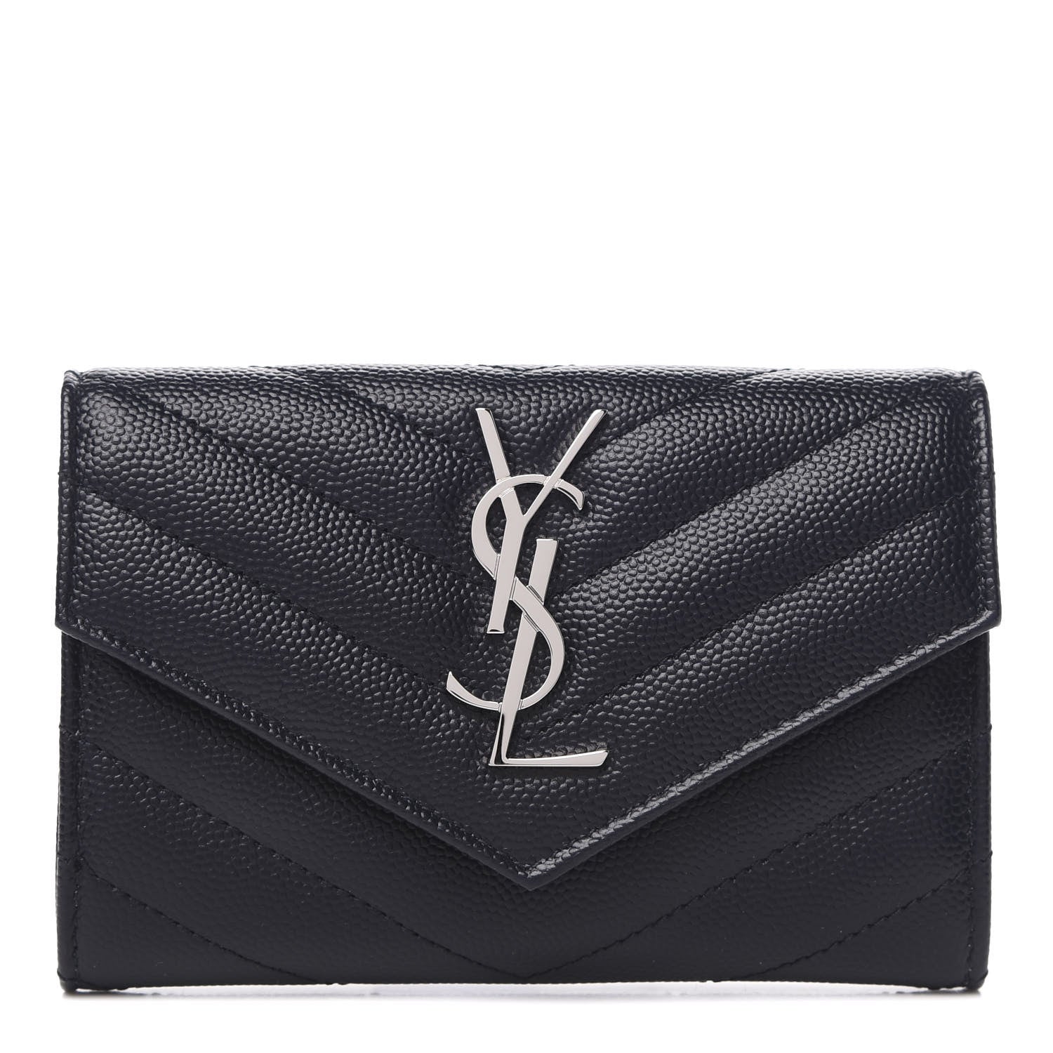 Saint Laurent Grain De Poudre Matelasse Chevron Small Monogram Envelope Wallet Deep Marine 1 of 8