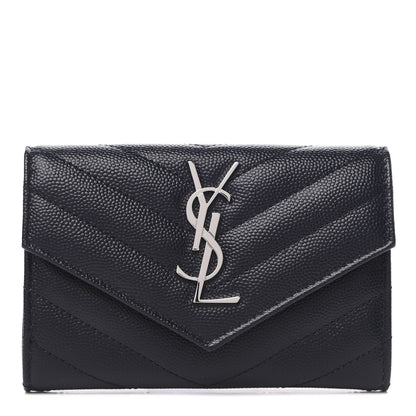 Saint Laurent Grain De Poudre Matelasse Chevron Small Monogram Envelope Wallet Deep Marine 1 of 8