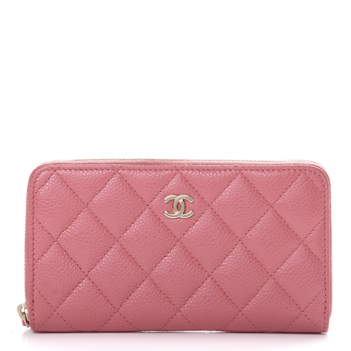 Iridescent Caviar Quilted Medium Zip Around Wallet Pink