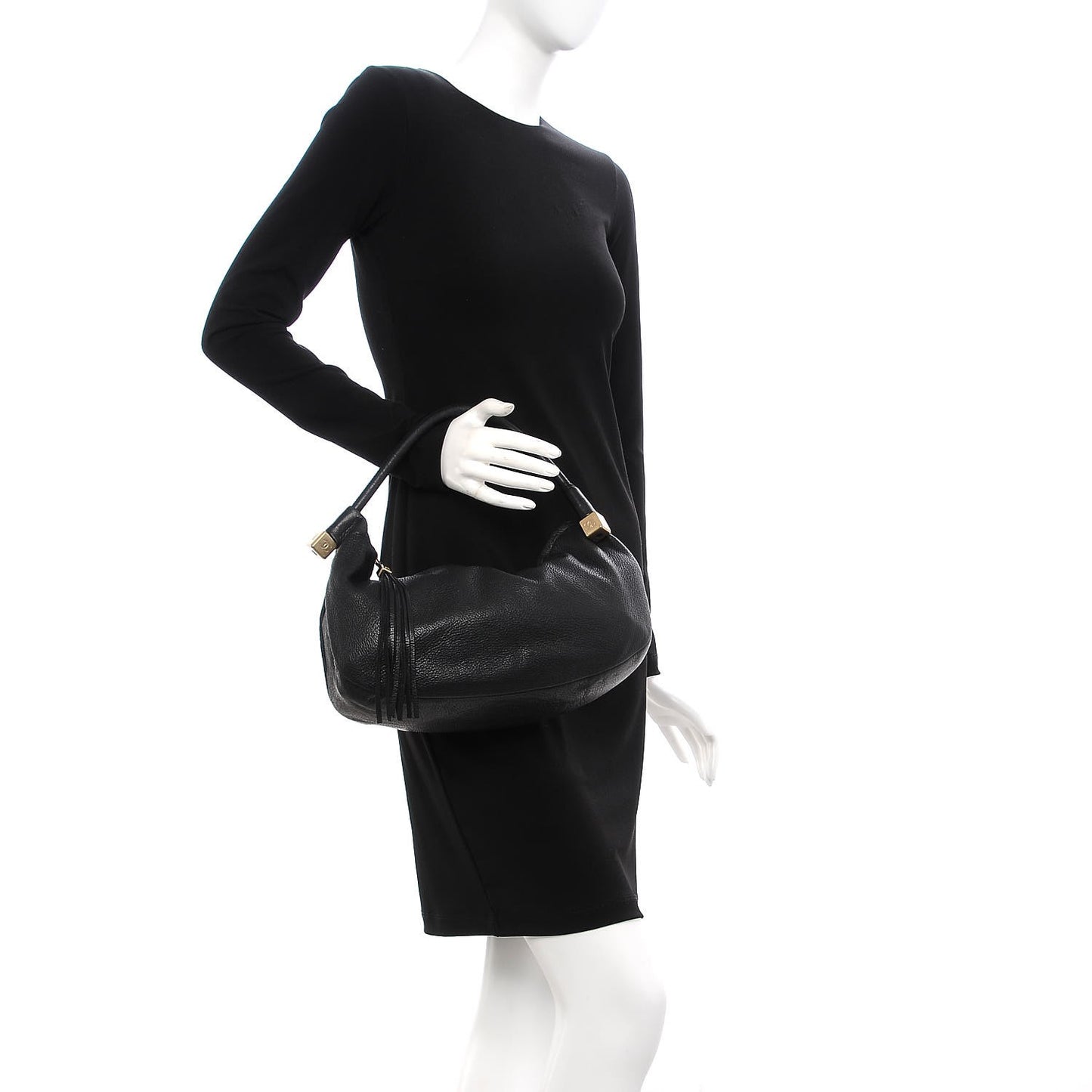 Grained Calfskin Tassel Hobo Black
