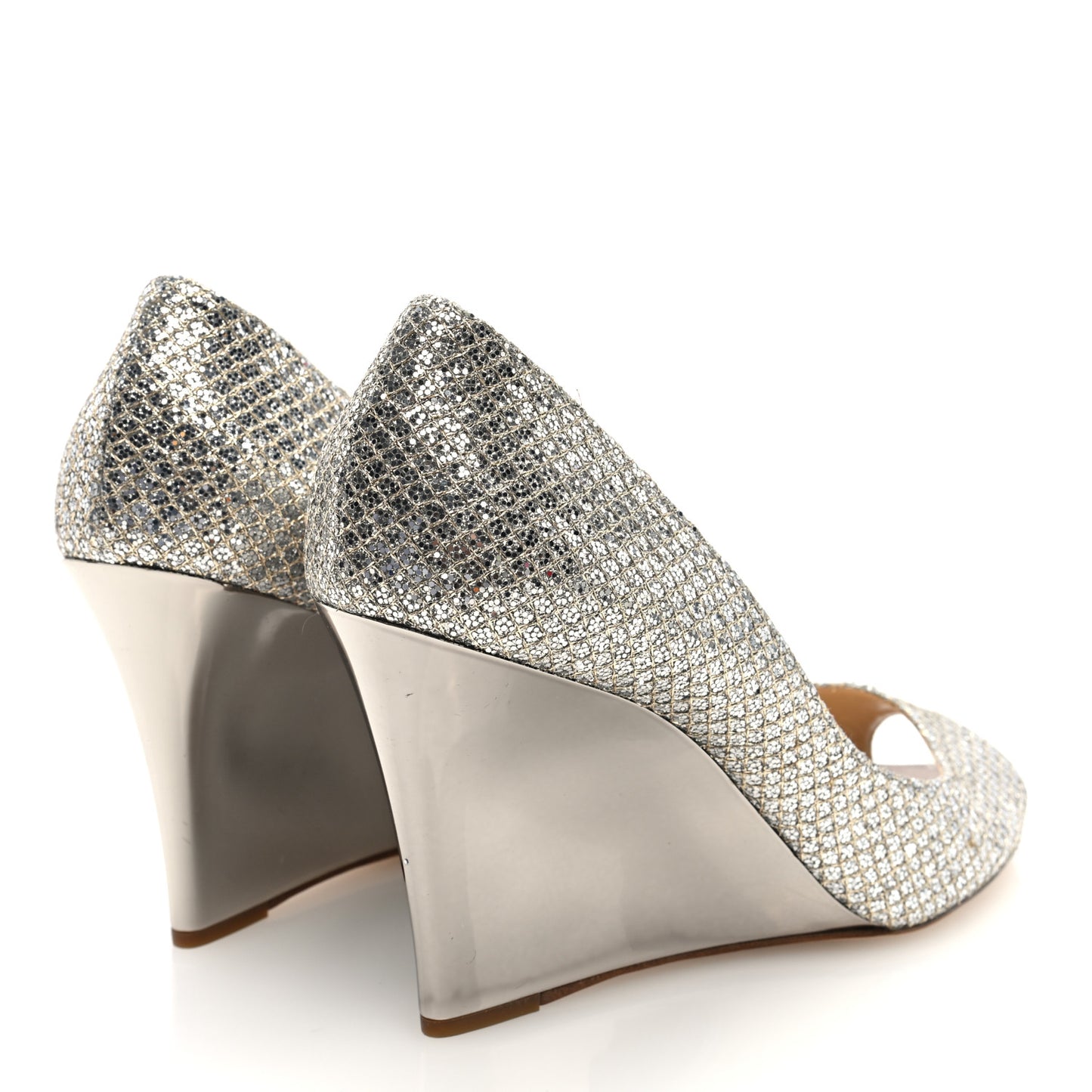Glitter Fabric Baxen Peep Toe Wedges 38 Silver Gold