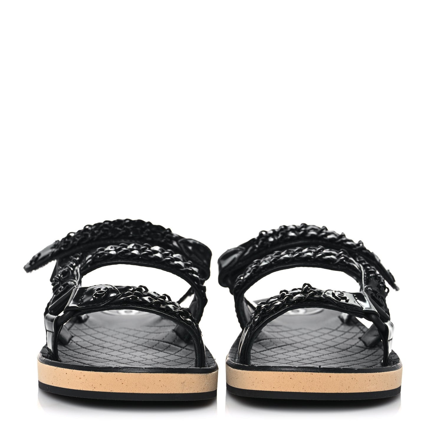 Laminated Goatskin Chain Sandals 39 Black