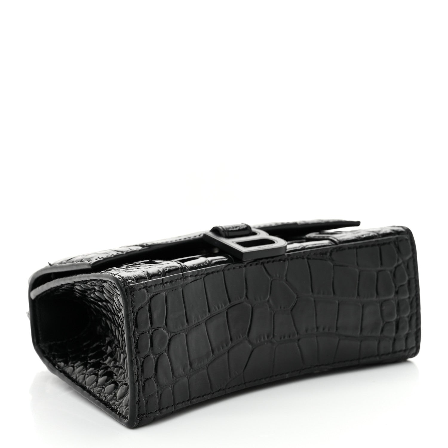 Balenciaga Shiny Calfskin Monochrome Crocodile Embossed Hourglass Top Handle Bag XS Black 4 of 17