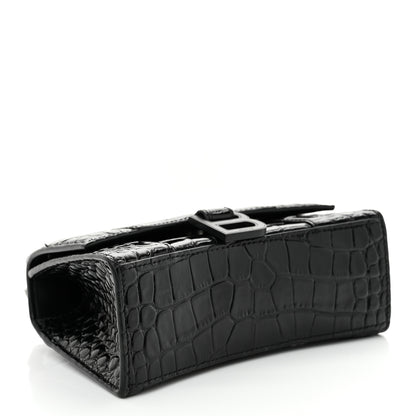 Balenciaga Shiny Calfskin Monochrome Crocodile Embossed Hourglass Top Handle Bag XS Black 4 of 17