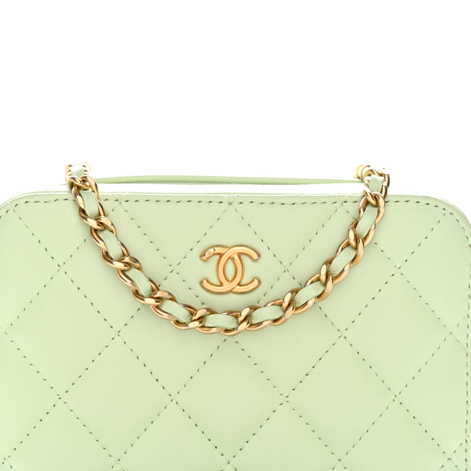 Chanel Lambskin Quilted CC Pearl Crush Camera Case Light Green 8 of 10