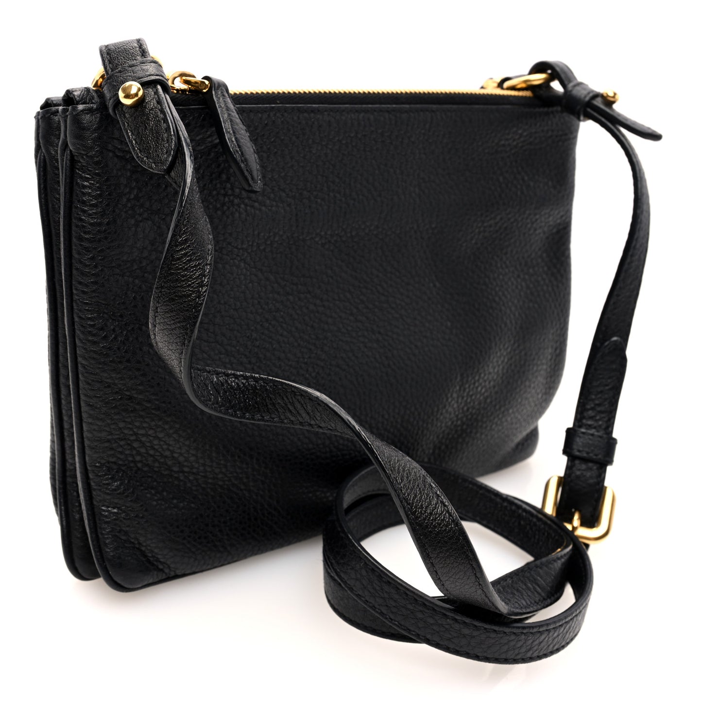 Vitello Phenix Double Zip Crossbody Bag Black