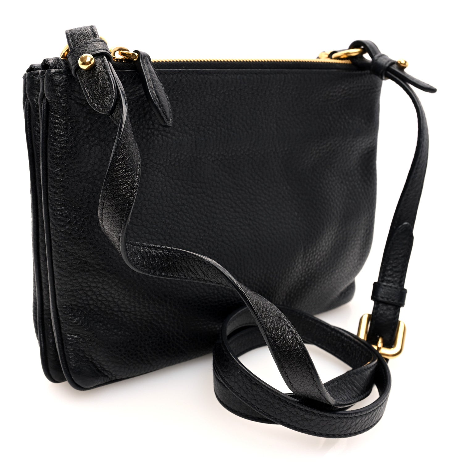 Prada Vitello Phenix Double Zip Crossbody Bag Black 3 of 10