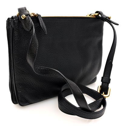 Prada Vitello Phenix Double Zip Crossbody Bag Black 3 of 10